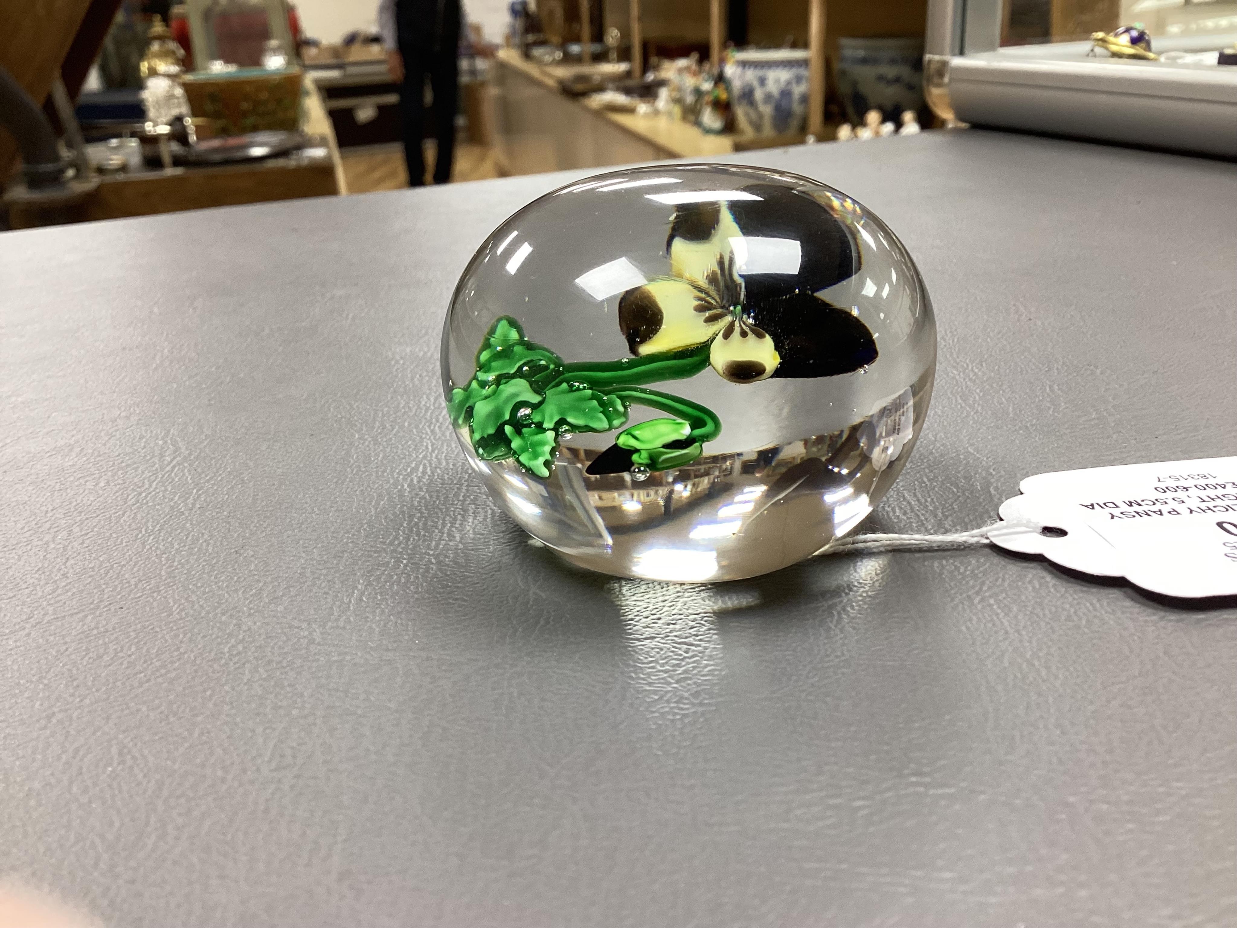 A rare Clichy pansy paperweight, 5.5cm diameter.
